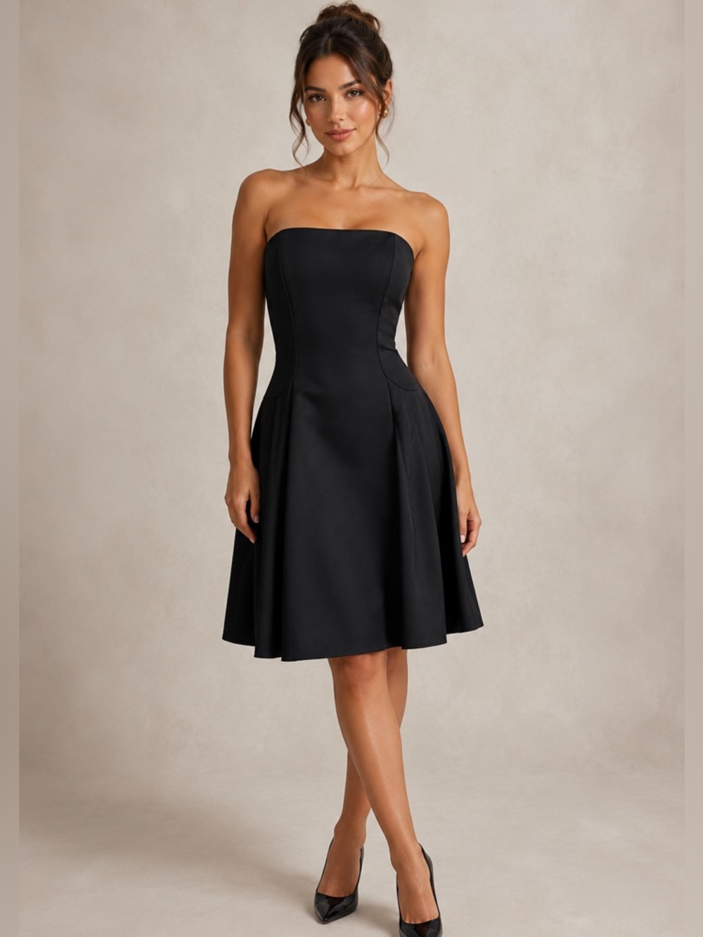 David Dixon Strapless Black Dress Pleated Corset LBD Plus Size 16